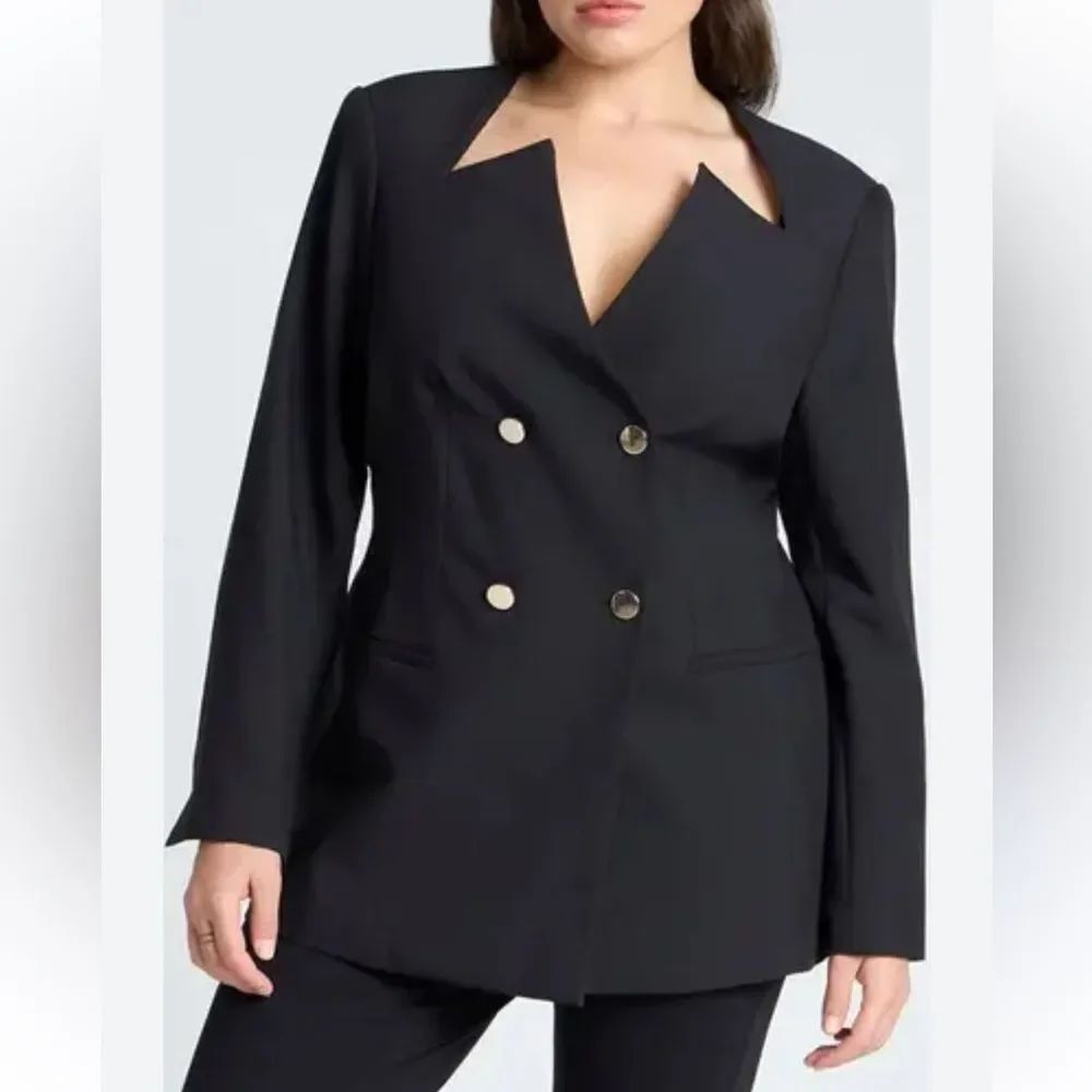 Eloquii Cutaway Neckline Double Breasted Blazer